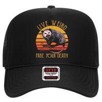 Live Ugly Fake Your Death Fynny Retro Vintage Opossum High Crown Mesh Back Trucker Hat