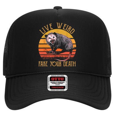 Live Ugly Fake Your Death Fynny Retro Vintage Opossum High Crown Mesh Back Trucker Hat