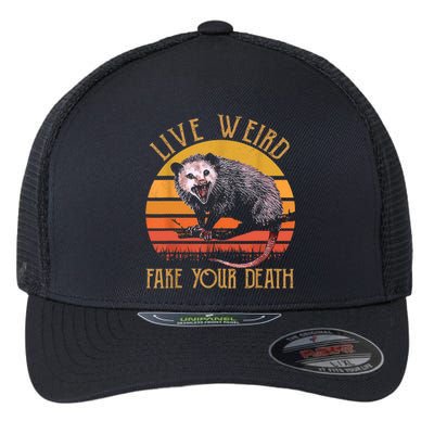 Live Ugly Fake Your Death Fynny Retro Vintage Opossum Flexfit Unipanel Trucker Cap