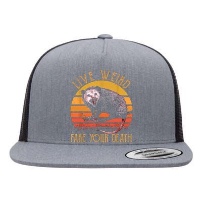 Live Ugly Fake Your Death Fynny Retro Vintage Opossum Flat Bill Trucker Hat