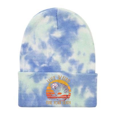 Live Ugly Fake Your Death Fynny Retro Vintage Opossum Tie Dye 12in Knit Beanie