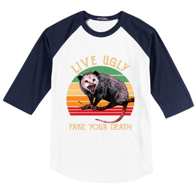 Live Ugly Fake Your Death Vintage Ugly Possum Baseball Sleeve Shirt