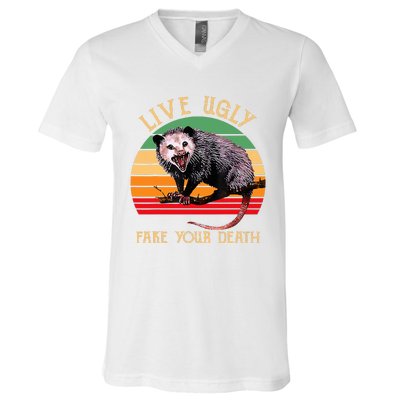 Live Ugly Fake Your Death Vintage Ugly Possum V-Neck T-Shirt