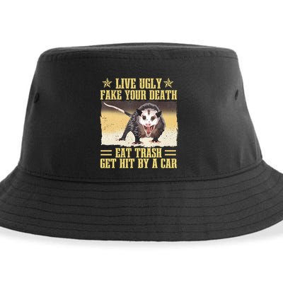 Live Ugly Fake Your Death Eat Trash Get Hit By A Car Opossum Sustainable Bucket Hat