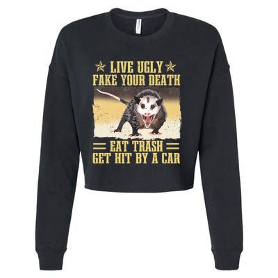 Live Ugly Fake Your Death Eat Trash Get Hit By A Car Opossum Cropped Pullover Crew