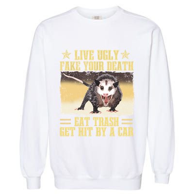 Live Ugly Fake Your Death Eat Trash Get Hit By A Car Opossum Garment-Dyed Sweatshirt