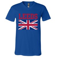 Leeds Union Jack United Kingdom British Flag Vintage Faded Gift V-Neck T-Shirt