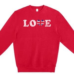 Love United Kingdom Union Jack Flag Heart Family Home Gift Premium Crewneck Sweatshirt