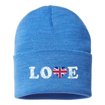 Love United Kingdom Union Jack Flag Heart Family Home Gift Sustainable Knit Beanie