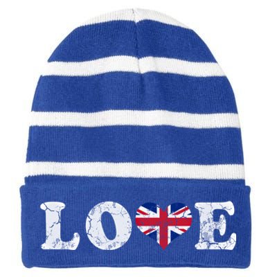 Love United Kingdom Union Jack Flag Heart Family Home Gift Striped Beanie with Solid Band