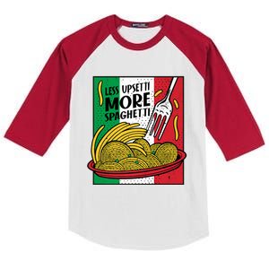 Less Upsetti More Spaghett Italy National Spaghetti Day Gift Kids Colorblock Raglan Jersey