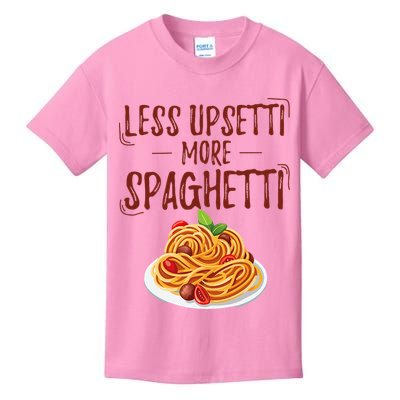 Less Upsetti More Spaghetti Pasta Lover Kids T-Shirt
