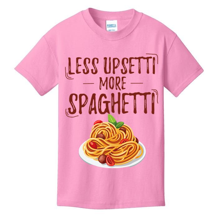 Less Upsetti More Spaghetti Pasta Lover Kids T-Shirt