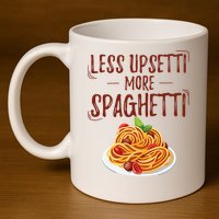 Less Upsetti More Spaghetti Pasta Lover 11oz C Handle Ceramic Mug