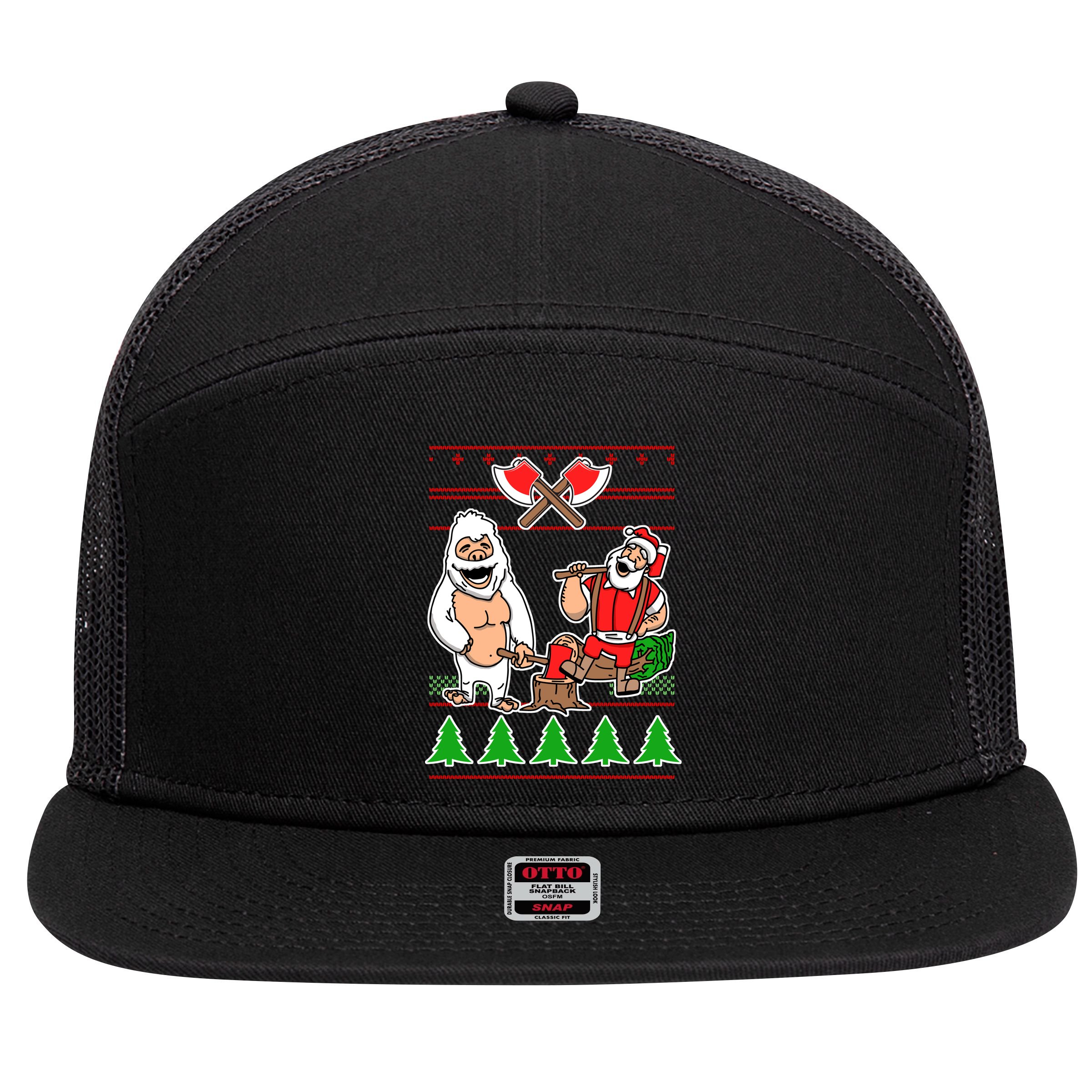 Lumberjack Santa Ugly Christmas Sweater 7 Panel Mesh Trucker Snapback Hat