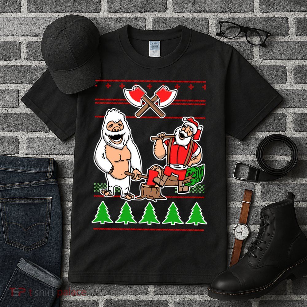 Lumberjack Santa Ugly Christmas Sweater Tall T-Shirt