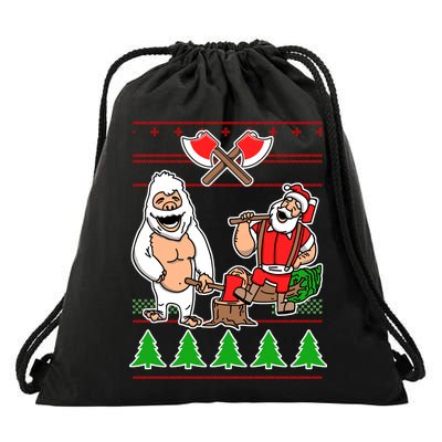 Lumberjack Santa Ugly Christmas Sweater Drawstring Bag