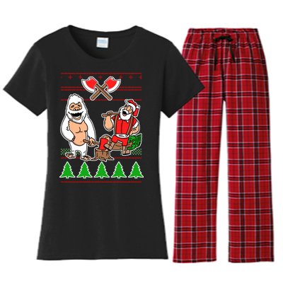 Lumberjack Santa Ugly Christmas Sweater Women's Flannel Pajama Set