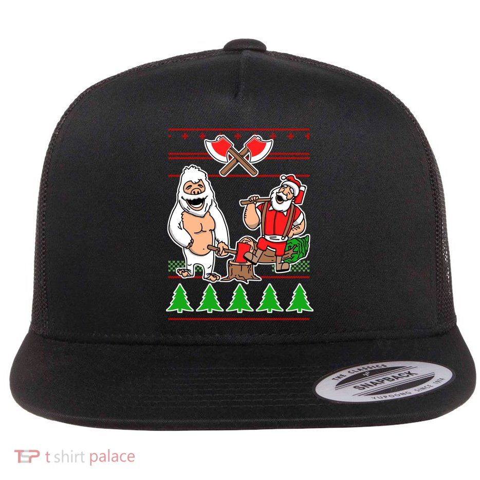 Lumberjack Santa Ugly Christmas Sweater Flatbill Hat