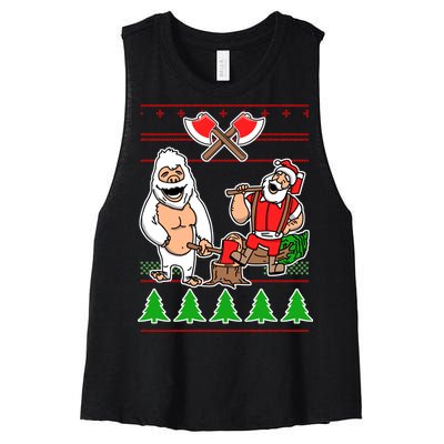 Lumberjack Santa Ugly Christmas Sweater Women's Racerback Cropped Tank