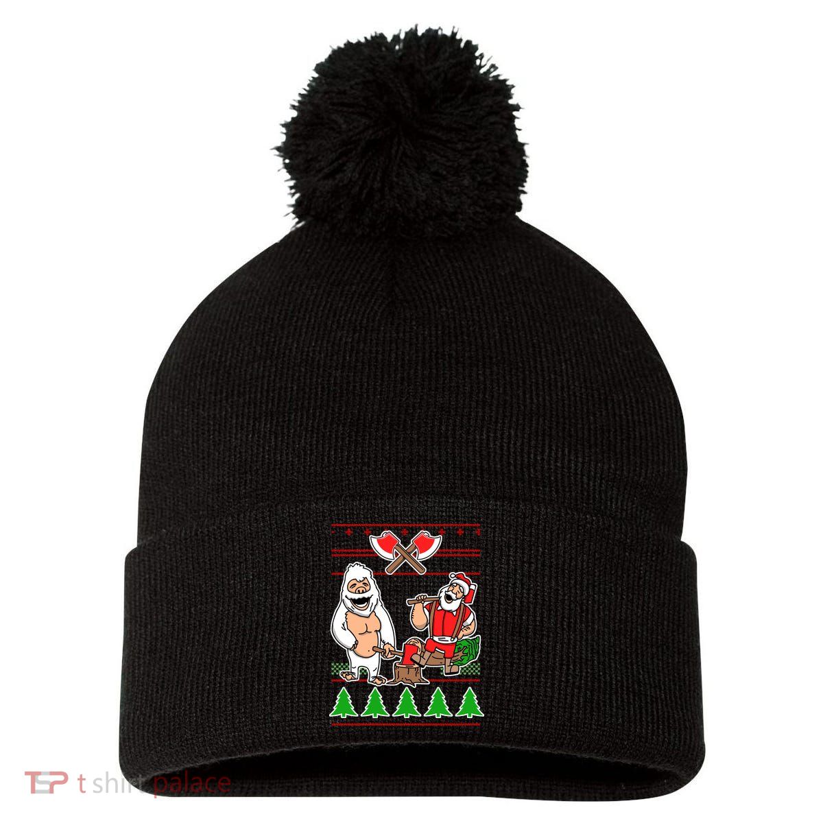 Lumberjack Santa Ugly Christmas Sweater Pom Pom 12in Knit Beanie