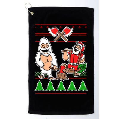 Lumberjack Santa Ugly Christmas Sweater Golf Towel