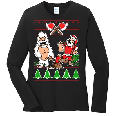 Lumberjack Santa Ugly Christmas Sweater Ladies Long Sleeve Shirt