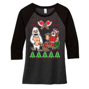 Lumberjack Santa Ugly Christmas Sweater Women's Tri-Blend 3/4-Sleeve Raglan Shirt