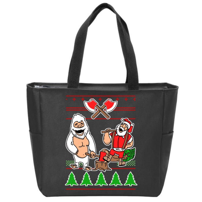 Lumberjack Santa Ugly Christmas Sweater Zip Tote Bag