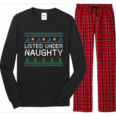 Listed Under Naughty Christmas Adult Humor Xmas Naughty Joke Great Gift Long Sleeve Pajama Set