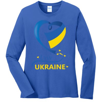 Lviv Ukraine National Flag Heart Emblem Crest Gift Ladies Long Sleeve Shirt