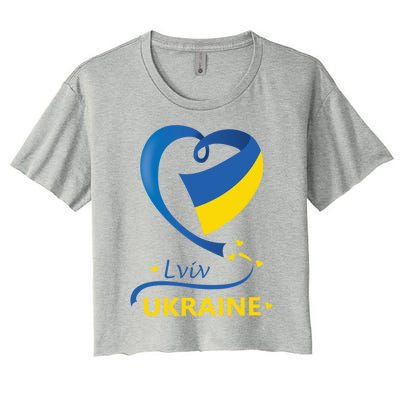 Lviv Ukraine National Flag Heart Emblem Crest Gift Women's Crop Top Tee