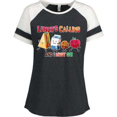 Lunch Is Calling And I Must Go Enza Ladies Jersey Colorblock Tee