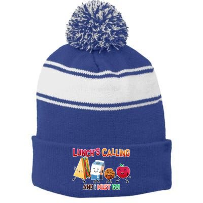 Lunch Is Calling And I Must Go Stripe Pom Pom Beanie