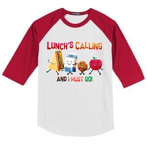 Lunch Is Calling And I Must Go Kids Colorblock Raglan Jersey