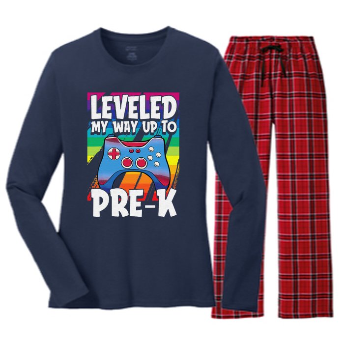 Level Up PreK Back To School Cool Gaming Gamer Women's Long Sleeve Flannel Pajama Set 