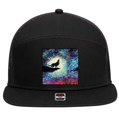 Lupine Night Howl Wolf Moon 7 Panel Mesh Trucker Snapback Hat