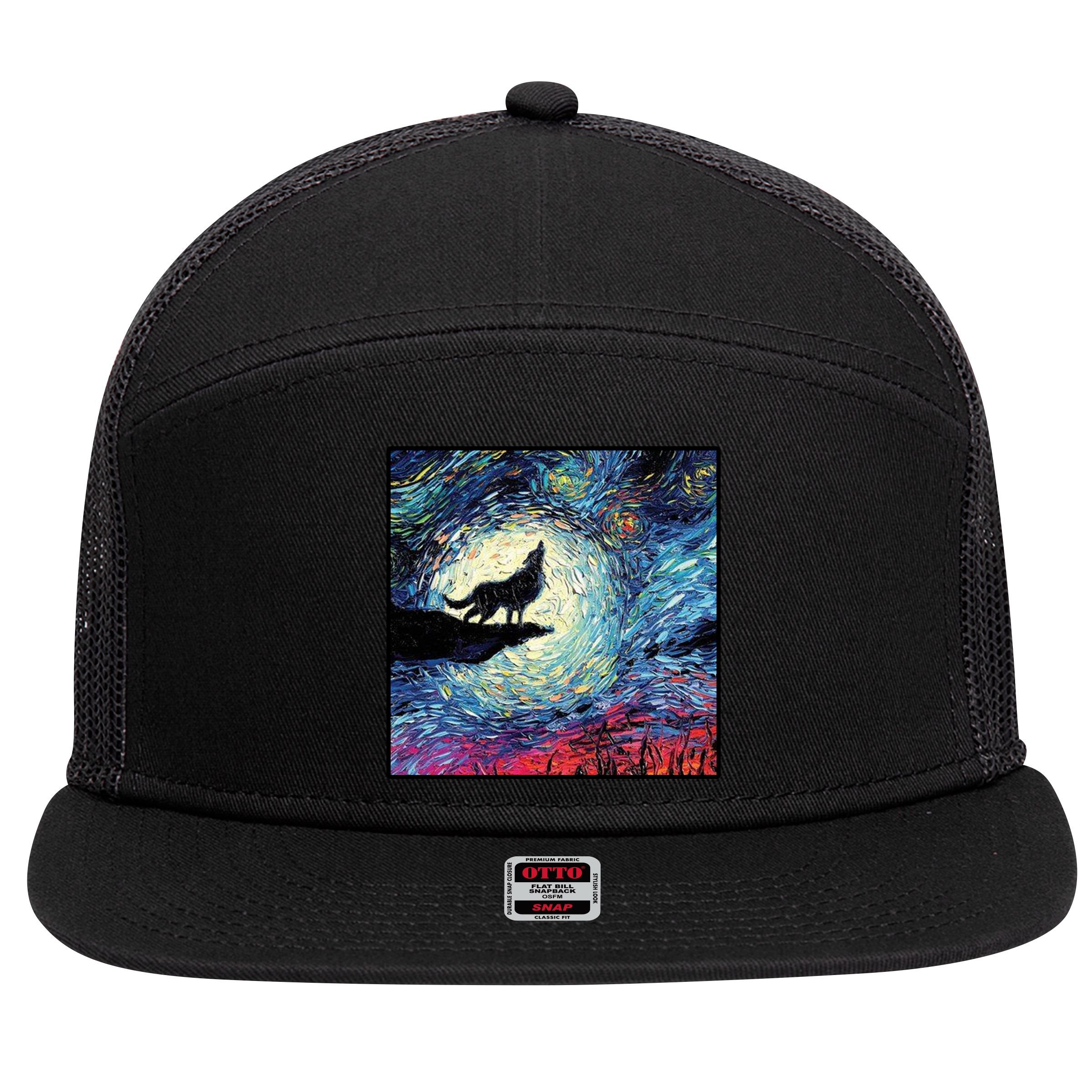 Lupine Night Howl Wolf Moon 7 Panel Mesh Trucker Snapback Hat