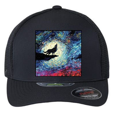 Lupine Night Howl Wolf Moon Flexfit Unipanel Trucker Cap