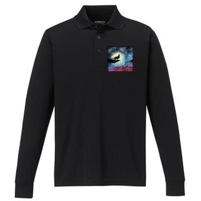 Lupine Night Howl Wolf Moon Performance Long Sleeve Polo