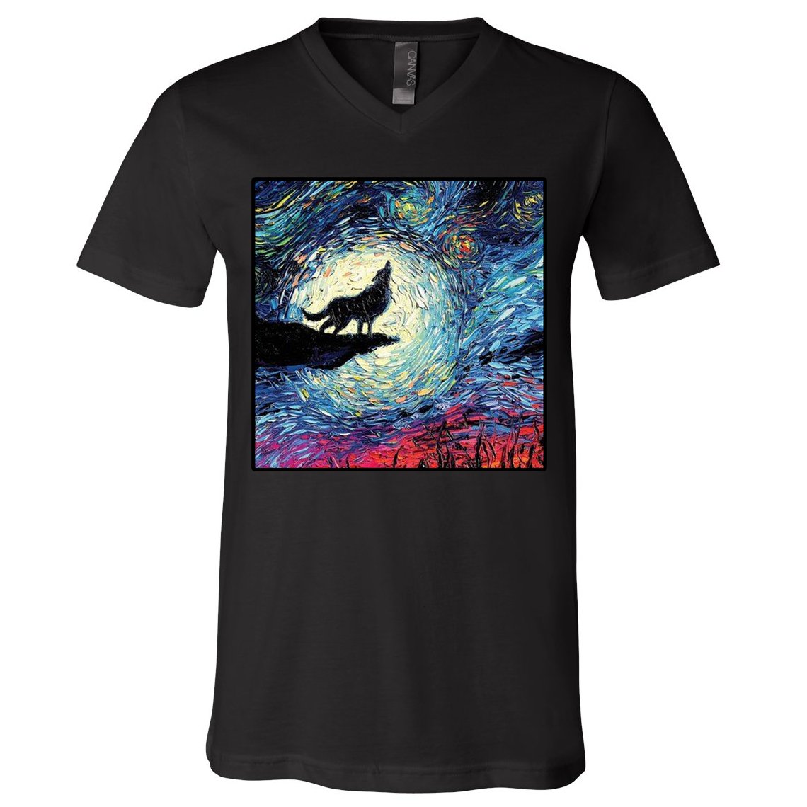 Lupine Night Howl Wolf Moon V-Neck T-Shirt