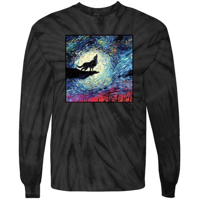 Lupine Night Howl Wolf Moon Tie-Dye Long Sleeve Shirt