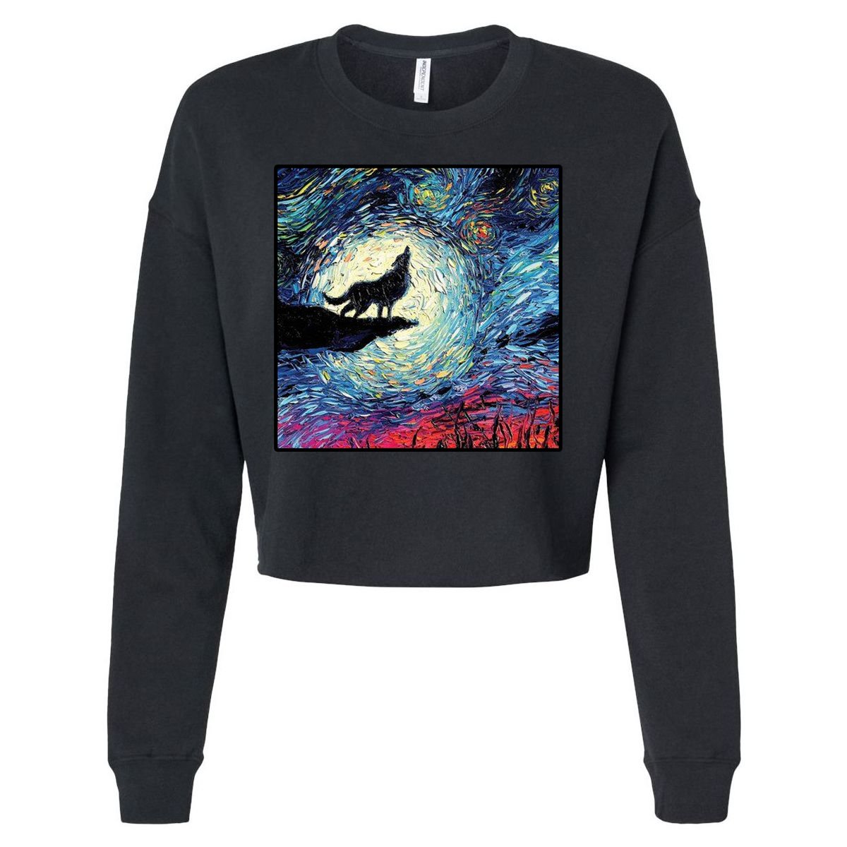 Lupine Night Howl Wolf Moon Cropped Pullover Crew