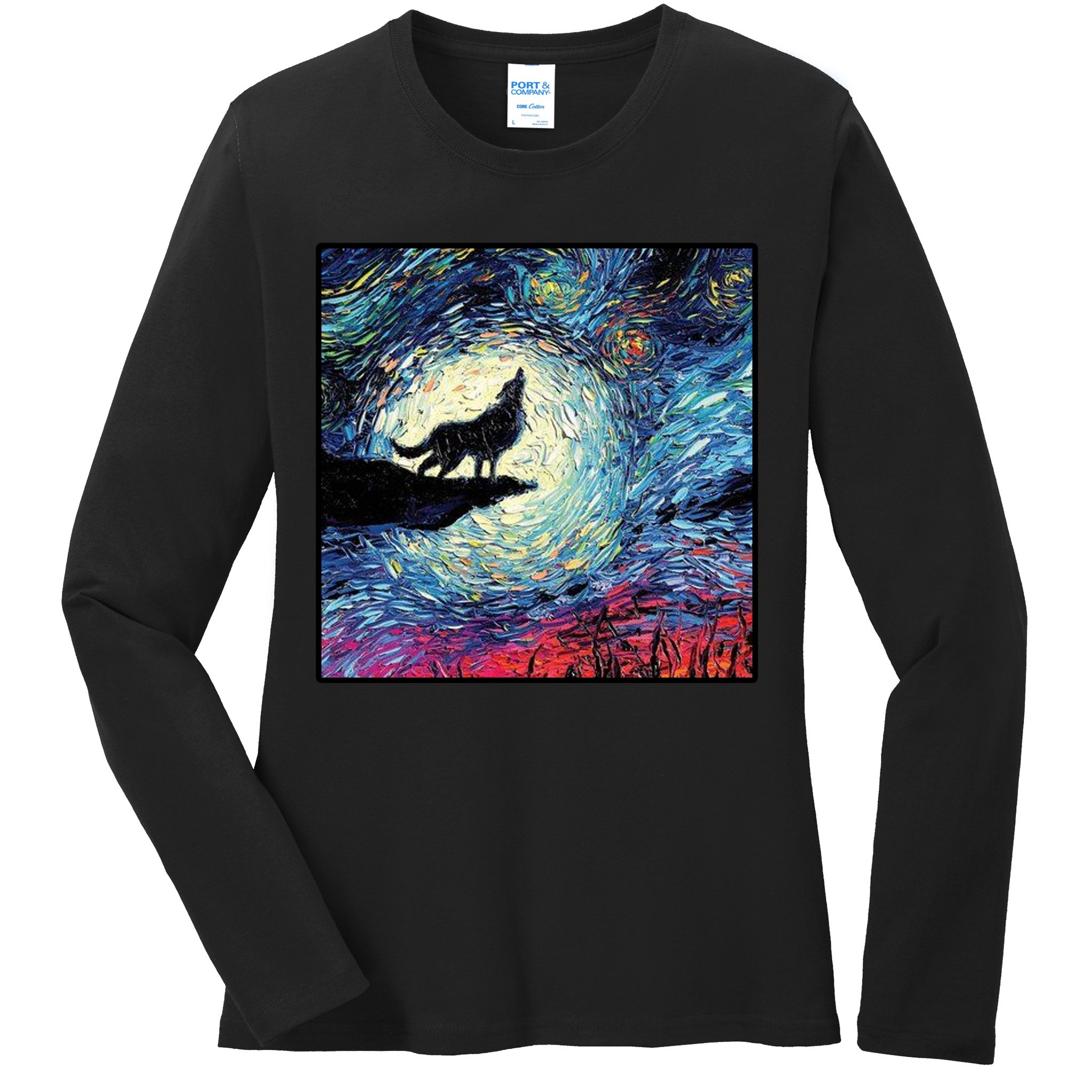 Lupine Night Howl Wolf Moon Ladies Long Sleeve Shirt