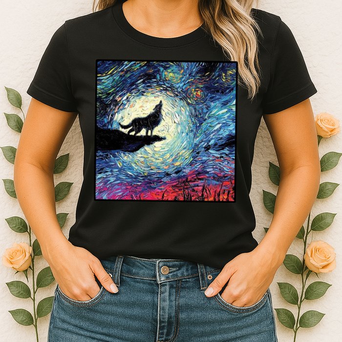Lupine Night Howl Wolf Moon Womens T-Shirt