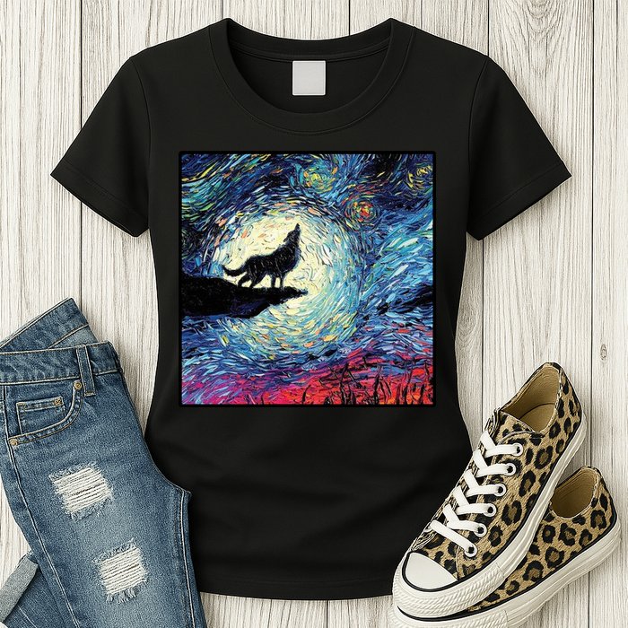 Lupine Night Howl Wolf Moon Womens T-Shirt