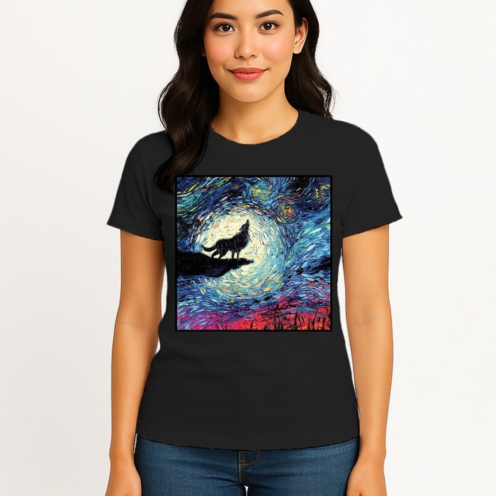 Lupine Night Howl Wolf Moon Womens T-Shirt