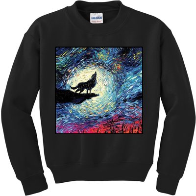 Lupine Night Howl Wolf Moon Kids Sweatshirt