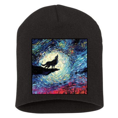 Lupine Night Howl Wolf Moon Short Acrylic Beanie