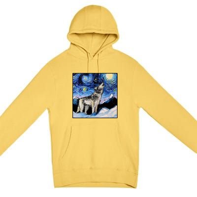 Lupine Night Wolf Painting Premium Pullover Hoodie